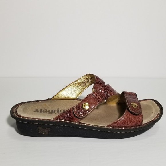 Alegria Red Snakeskin Embossed Slip On Venice Sandals - Picture 2 of 7